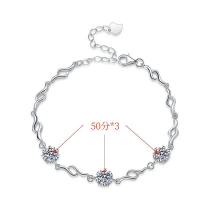 S925 Sterling Silver Bracelet for Women Fashionable High-end Six-claw Snowflake Pendant Korean Style Bangle