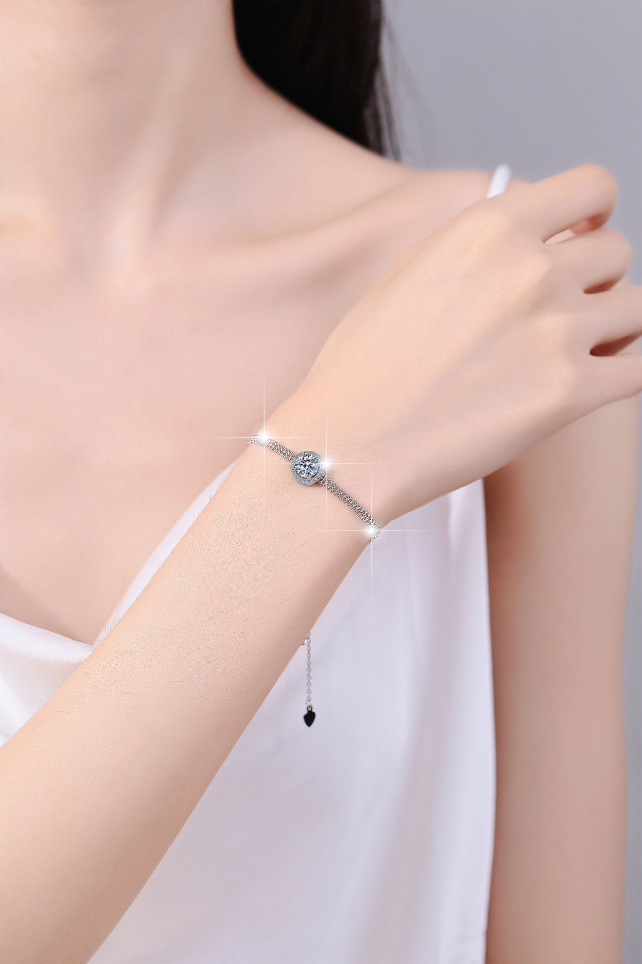 S925 Sterling Silver Bracelet Push-Pull Adjustable High-End Feel Bangle Moissanite Jewelry for Women
