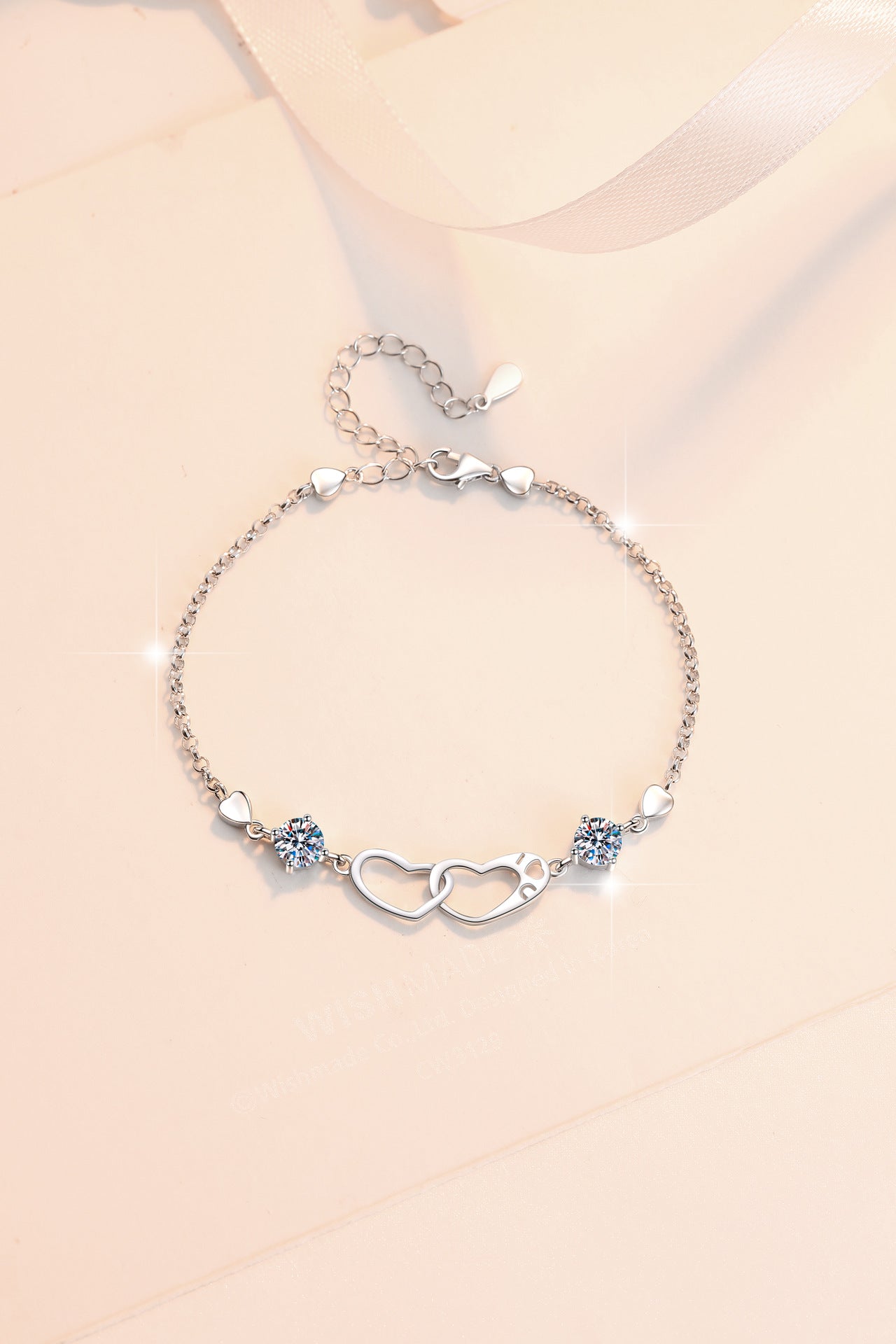 Korean Version Moissanite Bracelet for Women 1 Carat Heart-Shaped Double Ring Bracelet s925 Sterling Silver