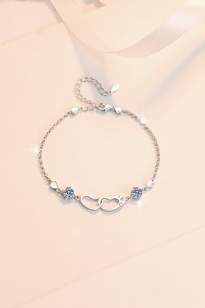 Korean Version Moissanite Bracelet for Women 1 Carat Heart-Shaped Double Ring Bracelet s925 Sterling Silver