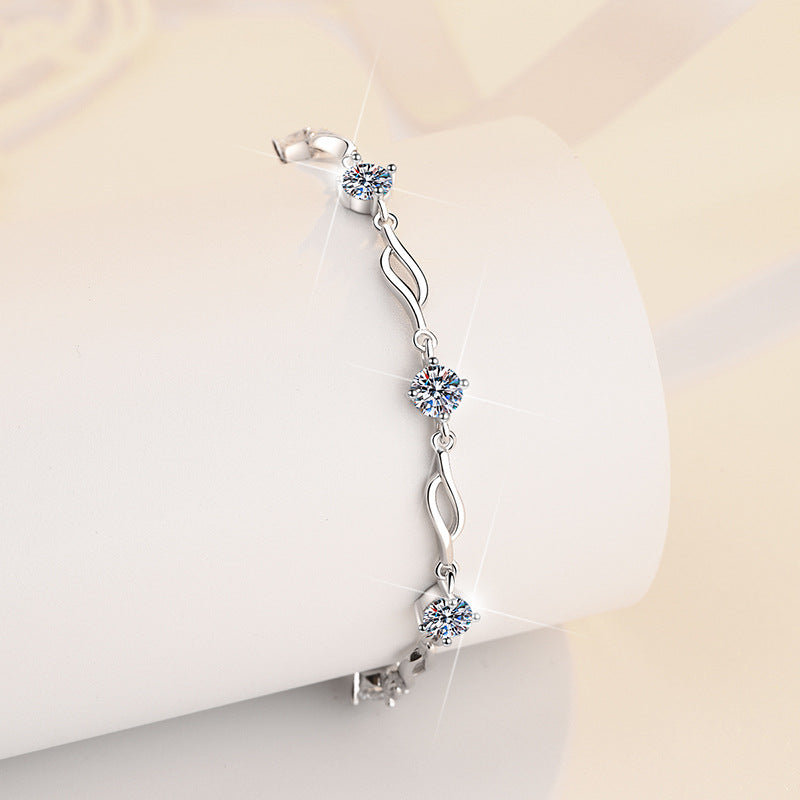 Pure Silver Bracelet S925 Jewelry Exquisite Fashion Seven Princess Jewelry Wholesale Cross-Border High-Grade Colorful Moissanite Hand Accessories