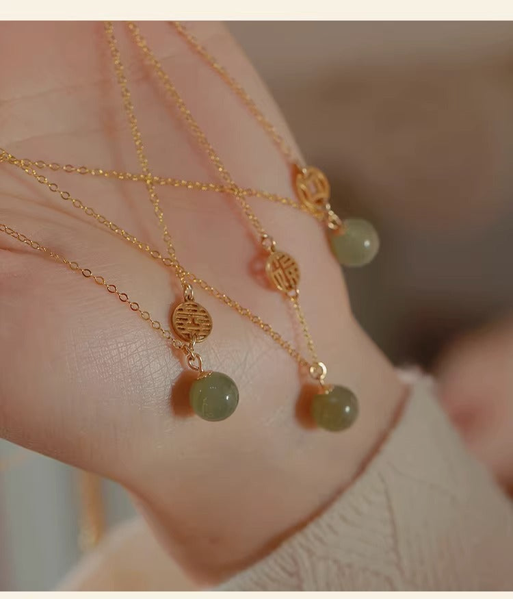 Fu Brand Double Happiness Money Hetian Jade Necklace for Women