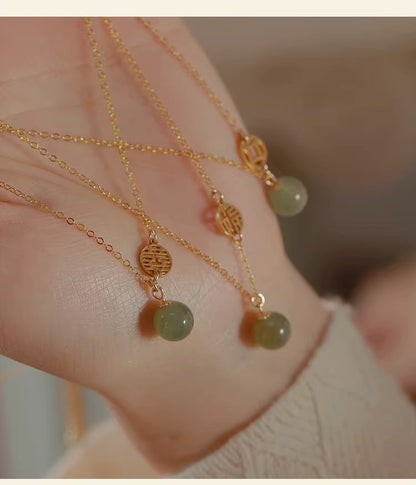 Fu Brand Double Happiness Money Hetian Jade Necklace for Women