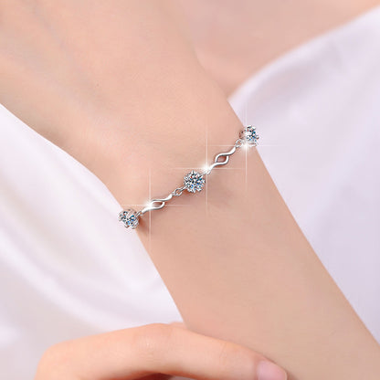 S925 Sterling Silver Bracelet for Women Fashionable High-end Six-claw Snowflake Pendant Korean Style Bangle