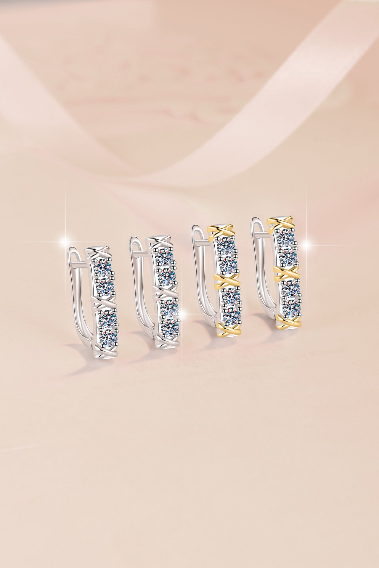 Two-tone Cross Earrings S925 Sterling Silver Light Luxury Fashion European and American Cross-border Personality Minimalist Style Moissanite Earrings