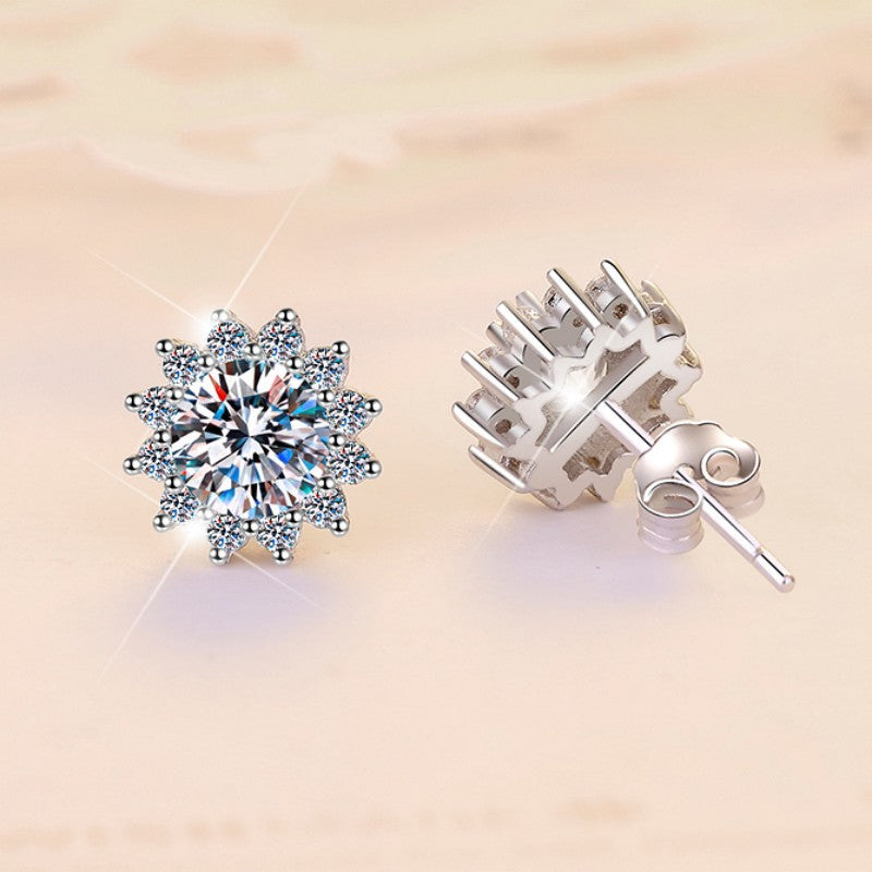 S925 Sterling Silver Earrings for Women Fashion Moissanite Earrings Sunflower Light Luxury Silver Jewelry