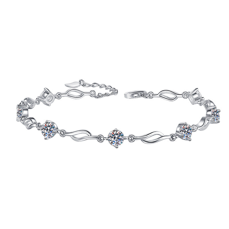Pure Silver Bracelet S925 Jewelry Exquisite Fashion Seven Princess Jewelry Wholesale Cross-Border High-Grade Colorful Moissanite Hand Accessories