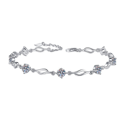 Pure Silver Bracelet S925 Jewelry Exquisite Fashion Seven Princess Jewelry Wholesale Cross-Border High-Grade Colorful Moissanite Hand Accessories