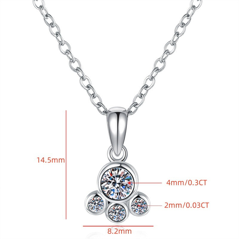 S925 Sterling Silver Necklace Cute Sweet Bear Paw Moissanite Pendant Full Moissanite Fashion Jewelry Wholesale