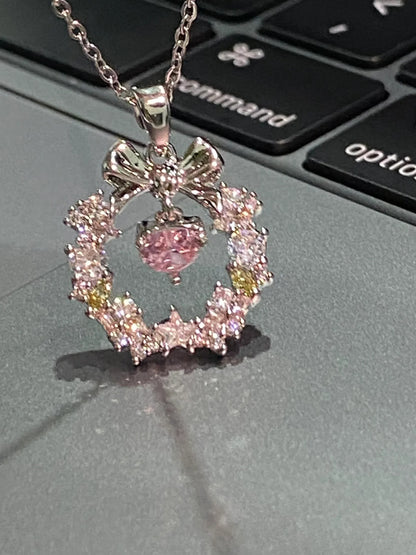 Flower of Love Christmas Bow Necklace for Women