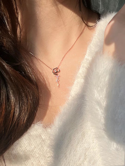 Rose Cloud Pink Diamond Rose Flower Necklace for Women