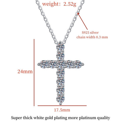 S925 Sterling Silver Women's Necklace Vintage Moissanite Pendant Guardian Peace Cross Clavicle Chain