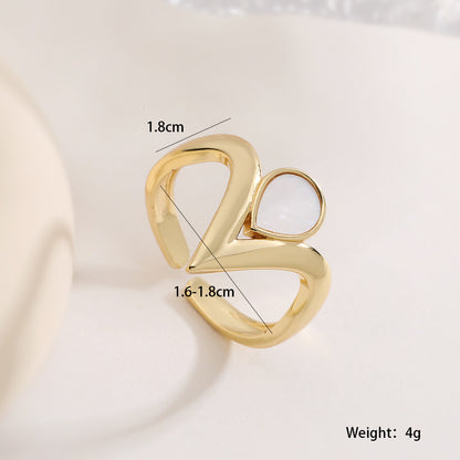 Vintage Copper Plated 18K Gold Zircon Heart Butterfly Geometric Open Ring for Women Personality Ring