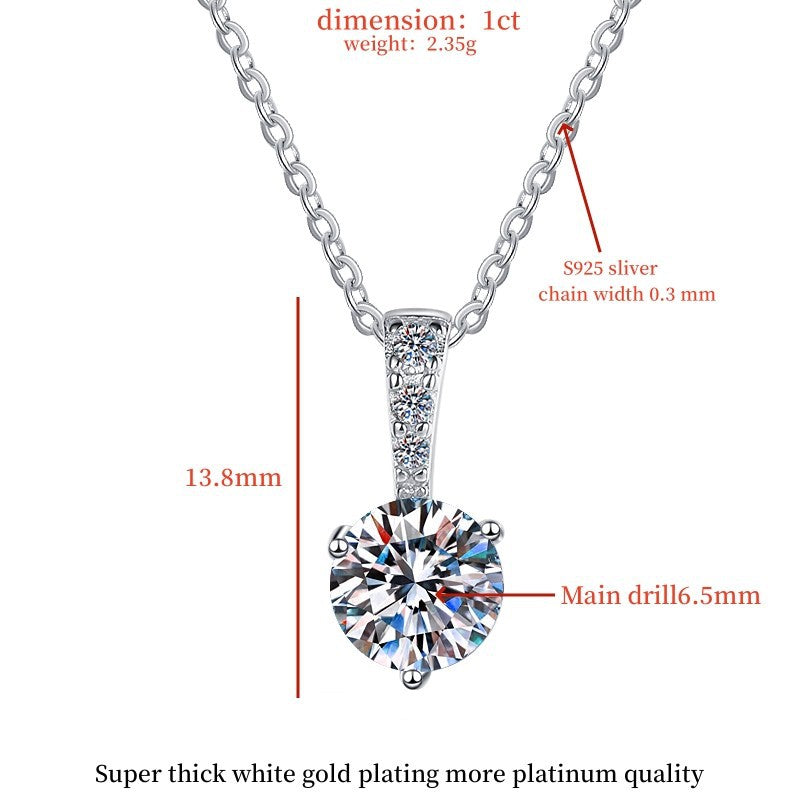 Live Cross-Border Hot-Selling Moissanite Necklace Elegant Versatile Light Luxury High-End Feel Women's S925 Sterling Silver Collarbone Chain