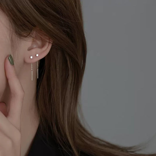 Tassel Square Thread Earrings for Women Niche Design