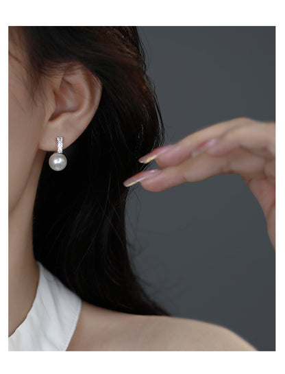 Three Diamond Pearl Earrings for Women Fashionable