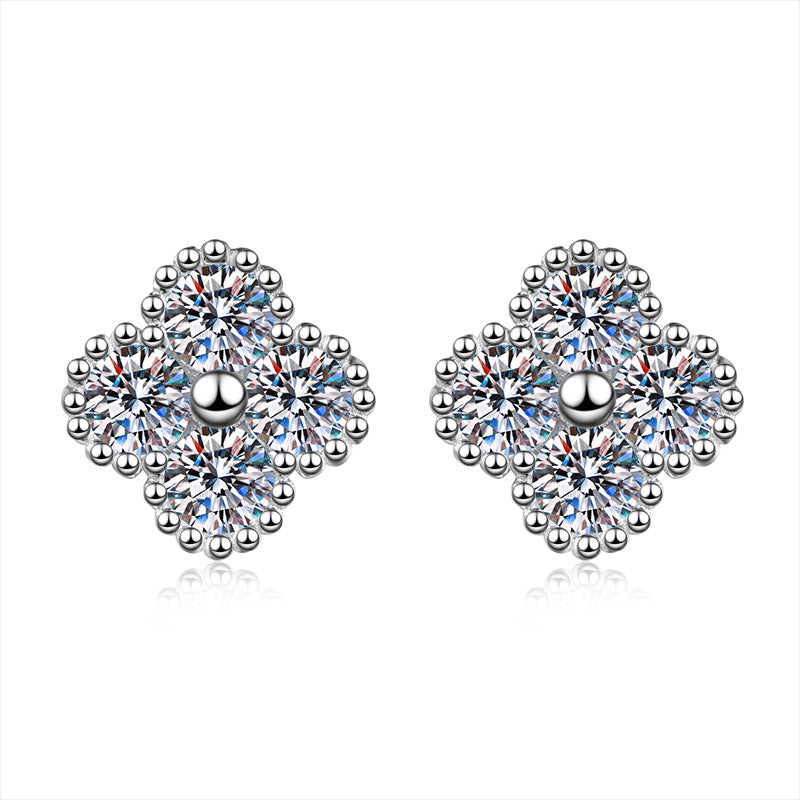 S925 Sterling Silver Earrings Four-Leaf Clover Inlaid with Moissanite Light Luxury Fashion Jewelry Moissanite Earrings for Women