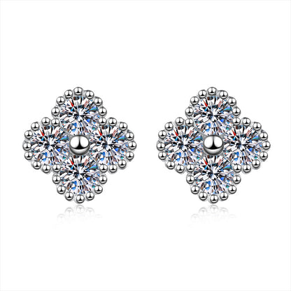 S925 Sterling Silver Earrings Four-Leaf Clover Inlaid with Moissanite Light Luxury Fashion Jewelry Moissanite Earrings for Women