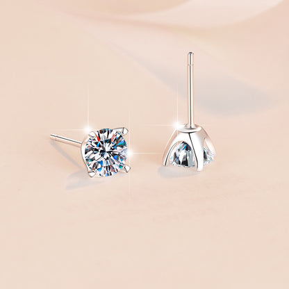 New S925 Sterling Silver Earrings Four-Prong Fashion Simple Jewelry Cross-Border High-End Jewelry Moissanite Earrings for Women