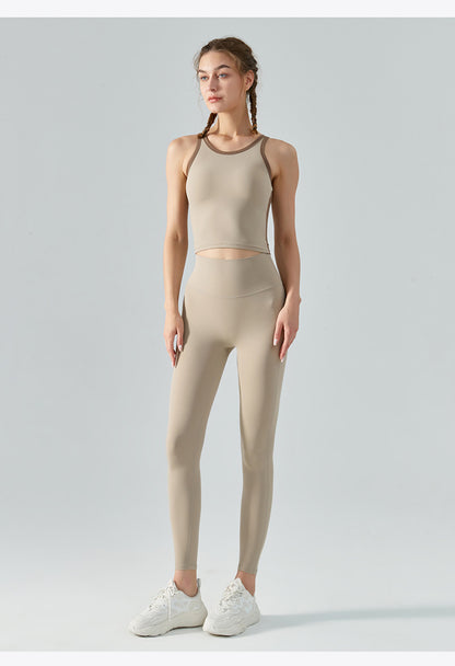 Women's High Waist Yoga Leggings - Double-sided Brushed Booty Lifting Fitness Pants for Running & Sports Green Brown White