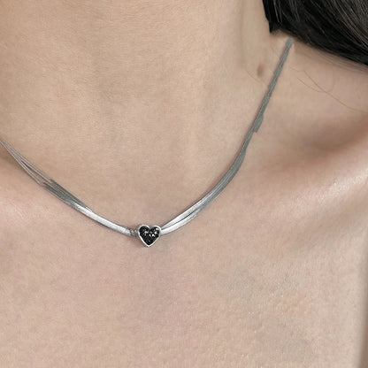 Dark Heart Double Layer Necklace for Women