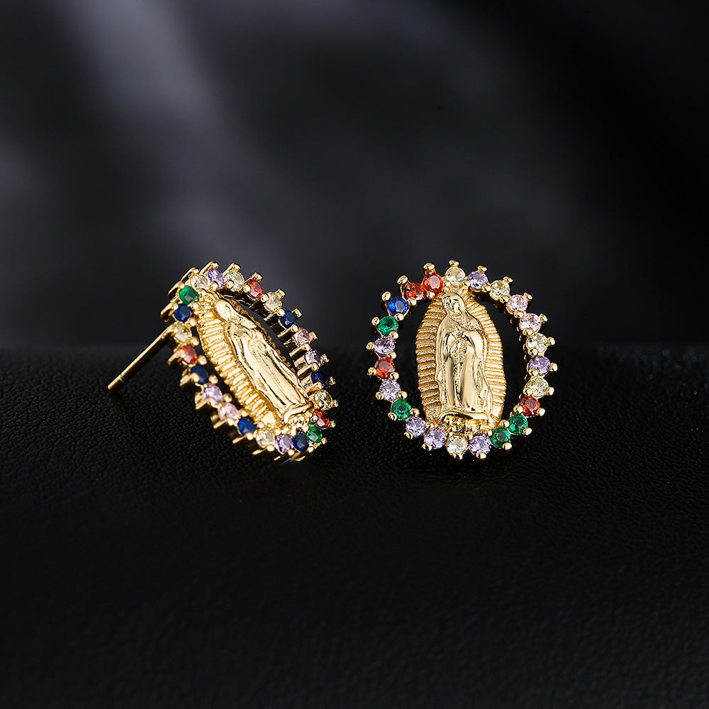 Trendy Religious Earrings 18K Gold Plated Copper Micro Inlaid Zircon Earrings New Export Product