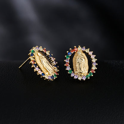 Trendy Religious Earrings 18K Gold Plated Copper Micro Inlaid Zircon Earrings New Export Product