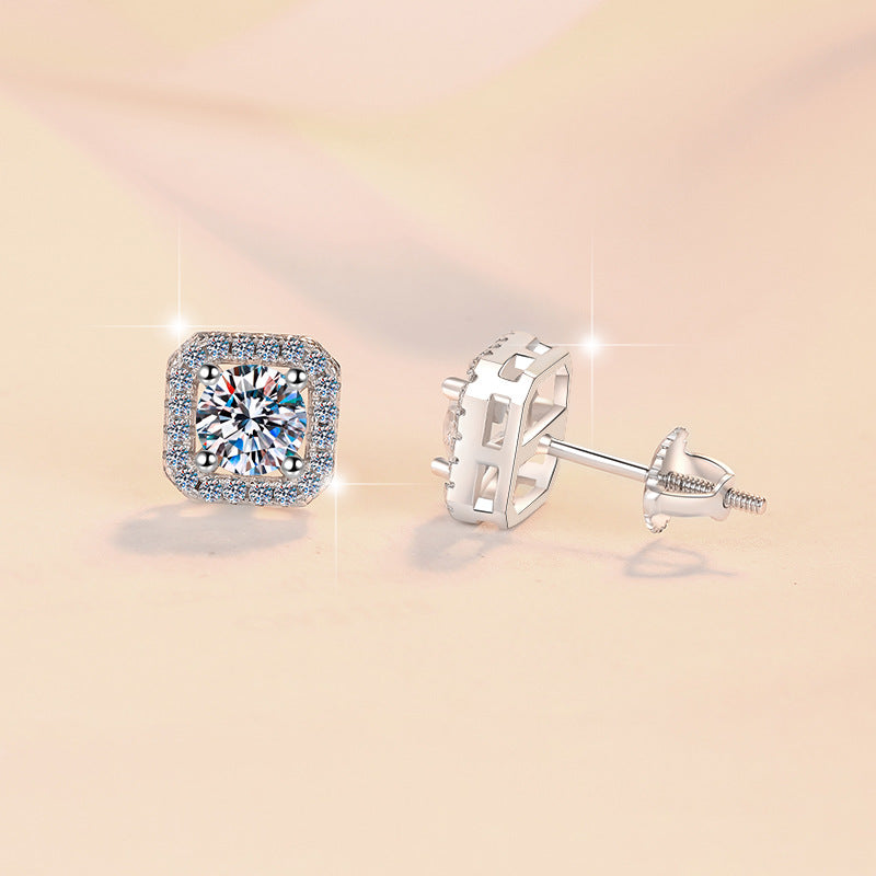 Screw Earrings s925Sterling Silver Earrings Square Classic Women's Light Luxury Fashion High-end Moissanite