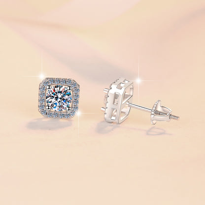 Screw Earrings s925Sterling Silver Earrings Square Classic Women's Light Luxury Fashion High-end Moissanite