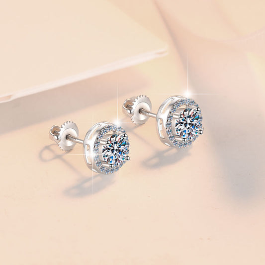 S925 Sterling Silver Earrings Round Screw Back Ear Studs Fashion Moissanite Earrings