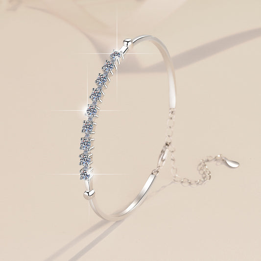 S925 Sterling Silver Bracelet Adjustable Personality Fashion Jewelry Wholesale Live Streaming Cross-Border Moissanite Bracelet for Women