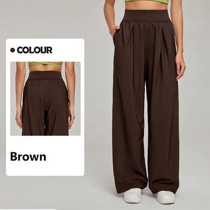 Spring Summer Straight Wide Leg Pants Women's High Waist Slimming Sports Trousers Breathable Draping Loose Casual Yoga Pants