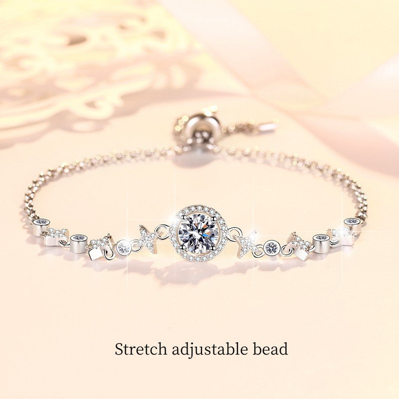 s925Sterling Silver Bracelet Adjustable Push-Pull Beads High-End Fashion Jewelry Manufacturer Wholesale Moissanite Women's Jewelry Cross-Border