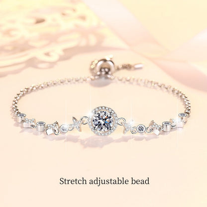 s925Sterling Silver Bracelet Adjustable Push-Pull Beads High-End Fashion Jewelry Manufacturer Wholesale Moissanite Women's Jewelry Cross-Border