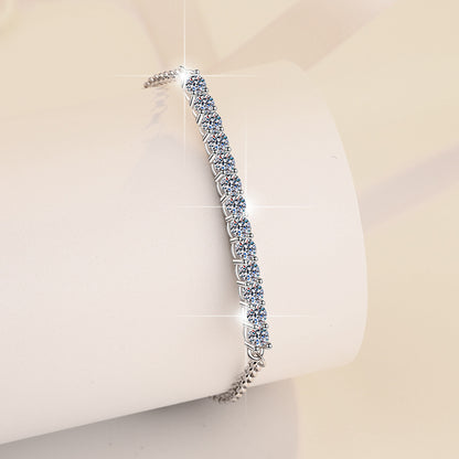 S925 Sterling Silver Push-Pull Bead Bracelet for Women Adjustable Elegant Moissanite Jewelry