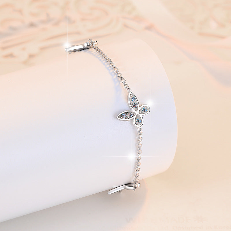 S925 Sterling Silver Butterfly Bracelet for Women High Version Versatile Fine Jewelry Moissanite Hand Accessory