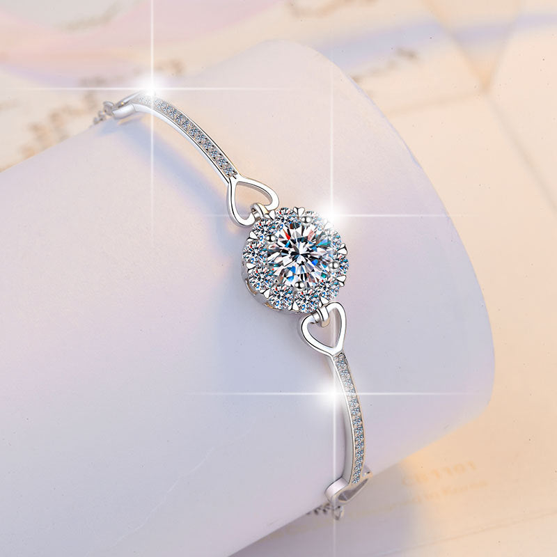 Moissanite Bracelet Adjustable Push-Pull Beads Round 1 Carat Fashion Light Luxury 925 Sterling Silver Bracelet for Women