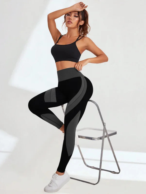New High Waisted Yoga Pants for Women, Seamless Tummy Control Leggings, Side Stripes Sports Fitness Tights, Butt Lifting Workout