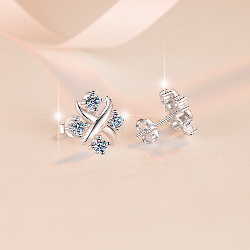 Moissanite Earrings Small Windmill Earrings Exquisite High-End Versatile S925 Silver Stud Earrings for Women