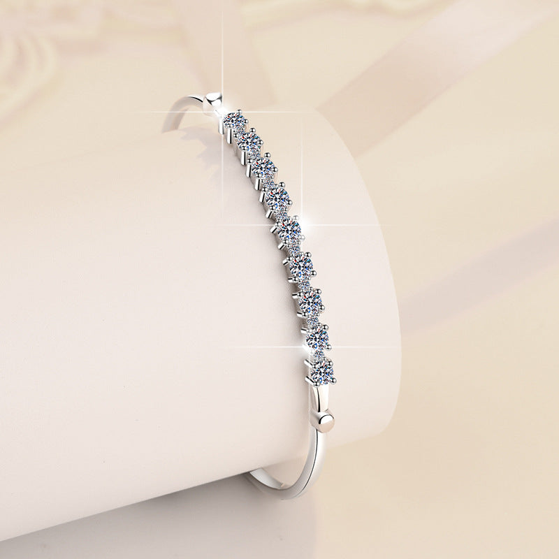 S925 Sterling Silver Bracelet Adjustable Personality Fashion Jewelry Wholesale Live Streaming Cross-Border Moissanite Bracelet for Women