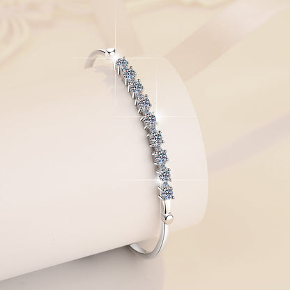 S925 Sterling Silver Bracelet Adjustable Personality Fashion Jewelry Wholesale Live Streaming Cross-Border Moissanite Bracelet for Women