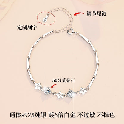 S925 Sterling Silver Bracelet Small Lucky Five-Leaf Clover Fashion Women's Jewelry Manufacturer Wholesale Cross-Border Moissanite Bracelet