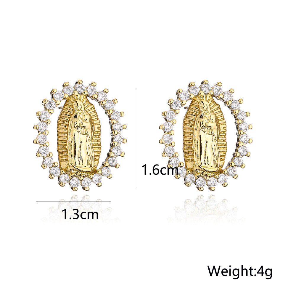 Trendy Religious Earrings 18K Gold Plated Copper Micro Inlaid Zircon Earrings New Export Product