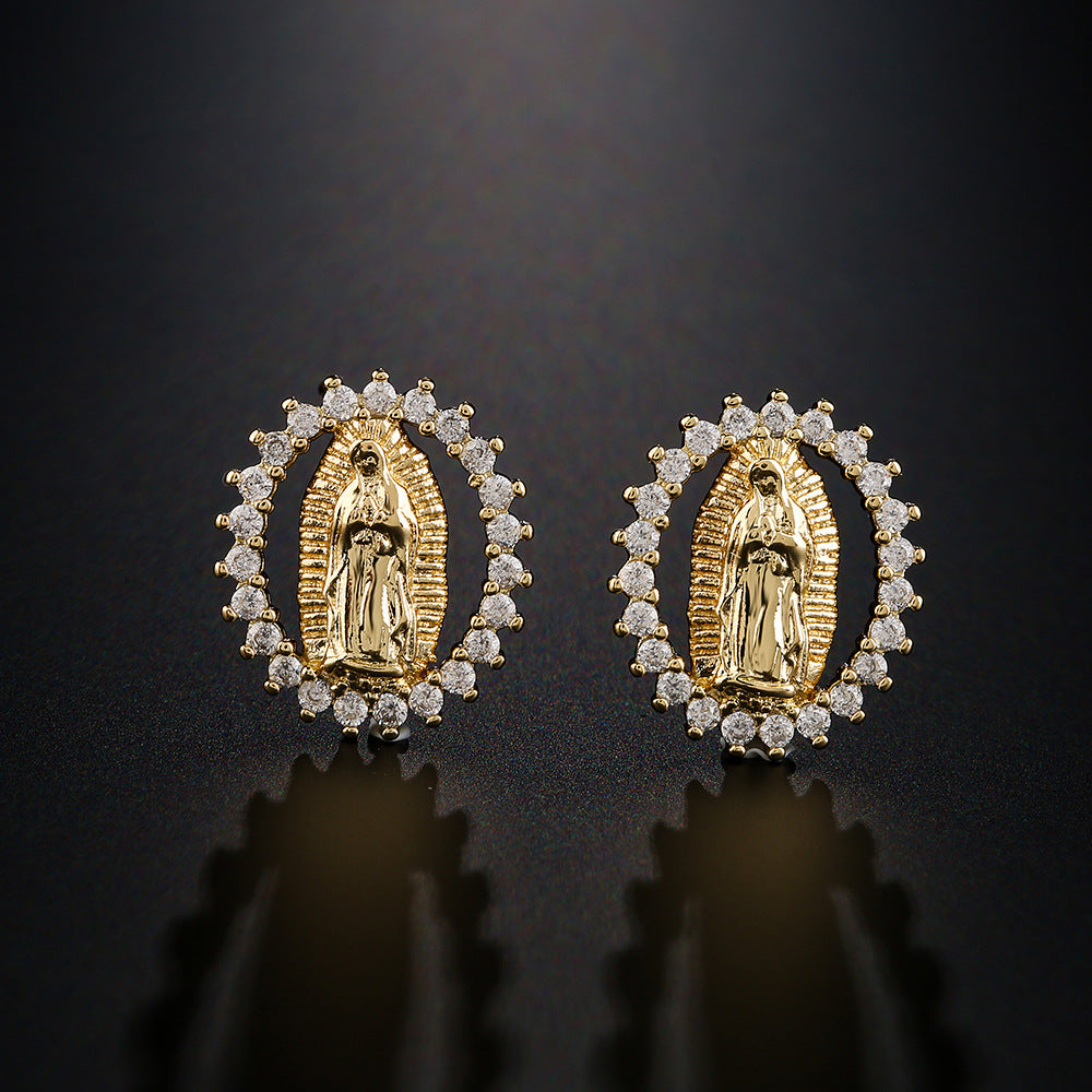 Trendy Religious Earrings 18K Gold Plated Copper Micro Inlaid Zircon Earrings New Export Product