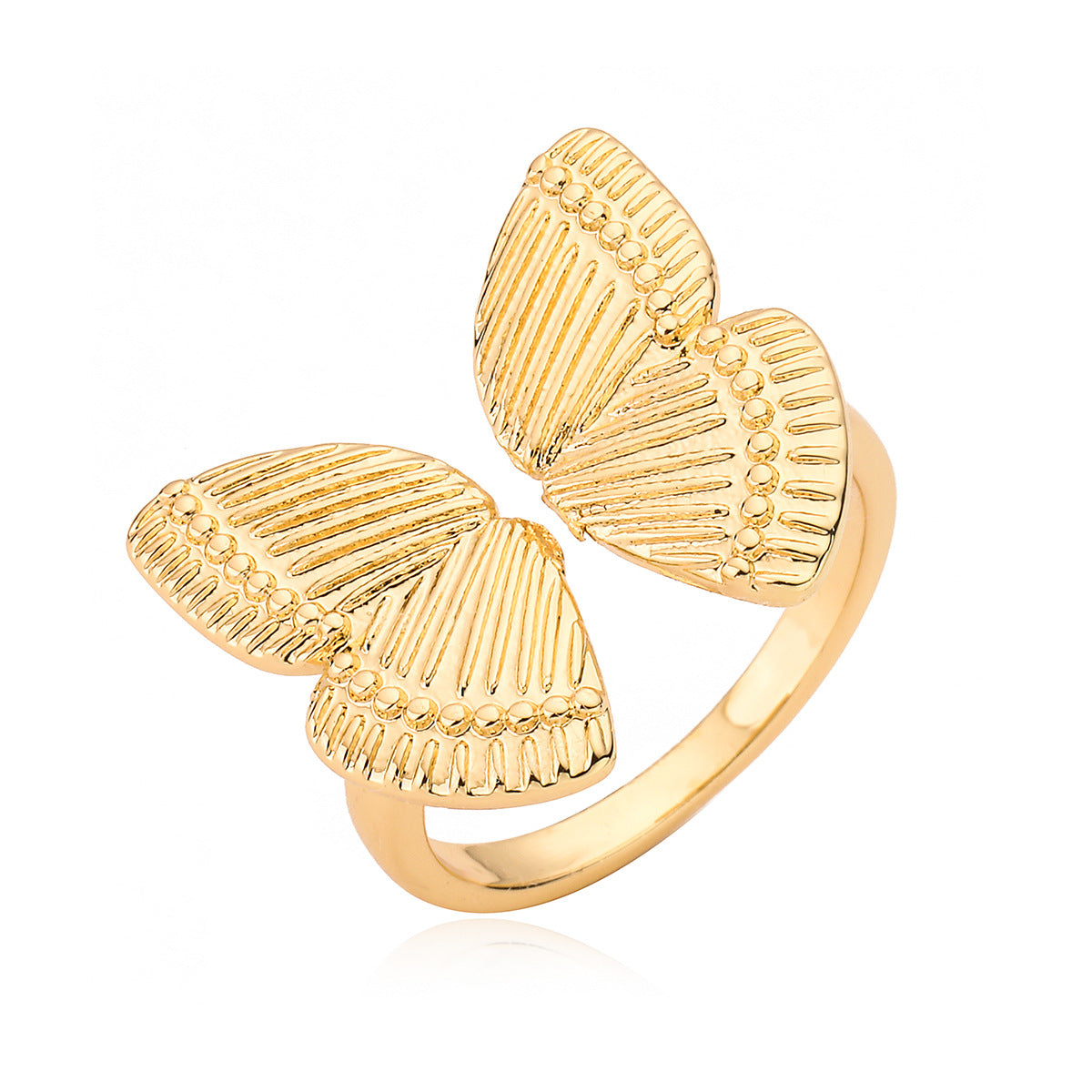 Vintage Copper Plated 18K Gold Butterfly Shape Open Ring for Women, Niche High-end Personality Ring