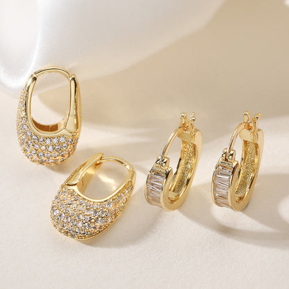18K Gold Plated Copper Zircon Earrings for Women INS Internet Celebrity Personality Versatile Earrings New