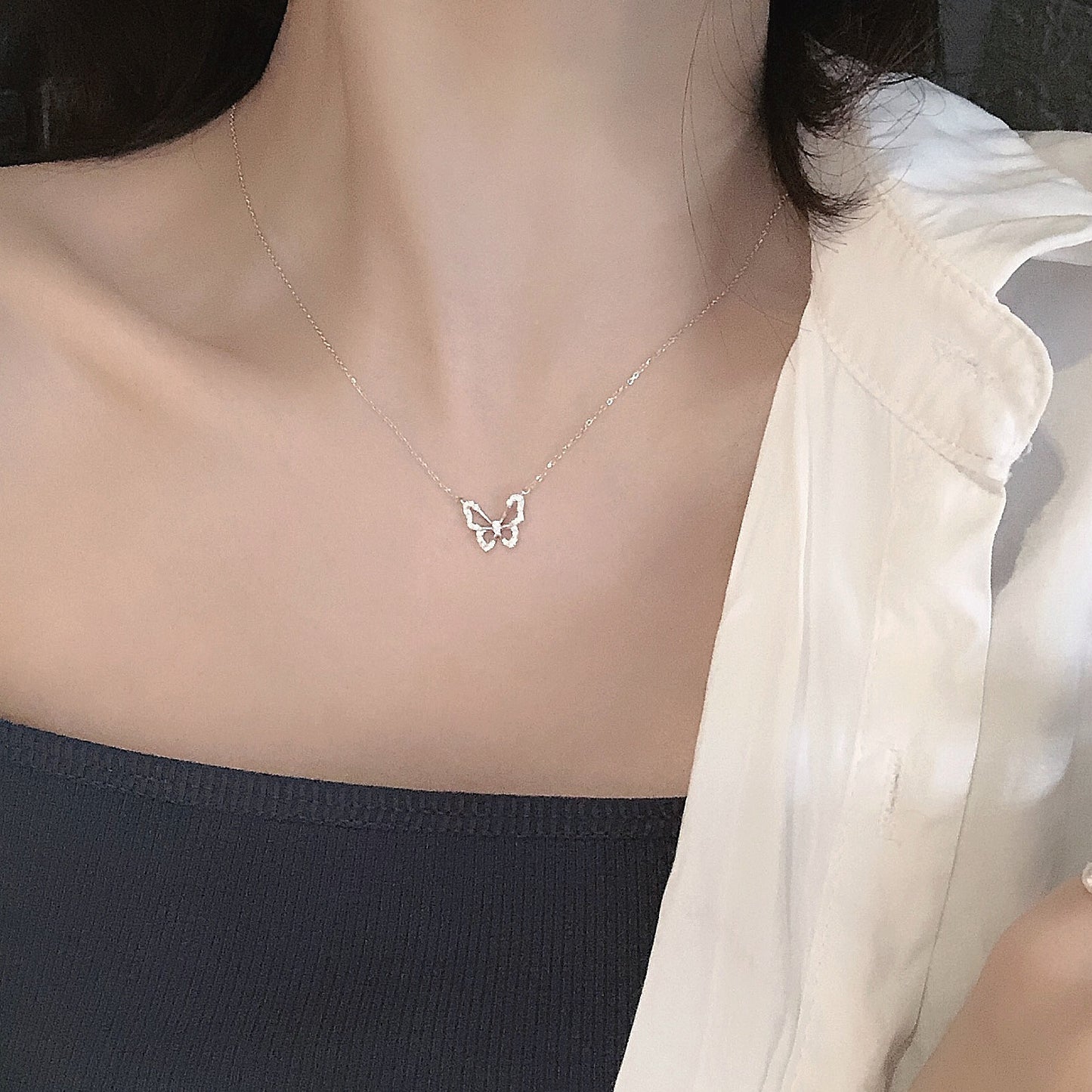 Inlaid Diamond Butterfly Necklace for Women