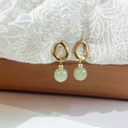 Hetian Jade Yang Green Earrings for Women