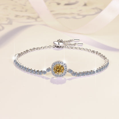 S925 Sterling Silver Bracelet for Women, Colorful Moissanite Star Bracelet