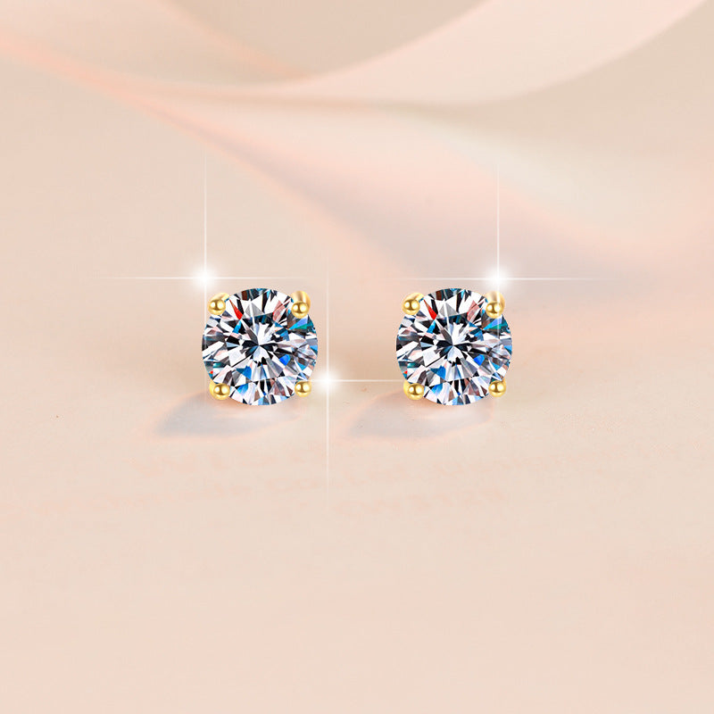 Moissanite Earrings for Women 925 Sterling Silver Simple Four-Prong 18K Gold Plated Carat Diamond Jewelry